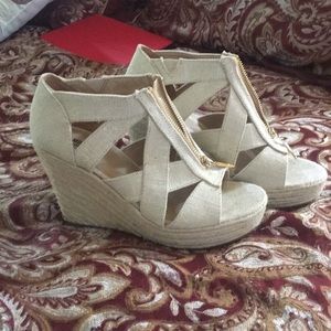 Zip front wedge sandals